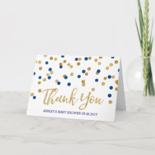 Blue Gold Confetti Baby Shower Thank You Card