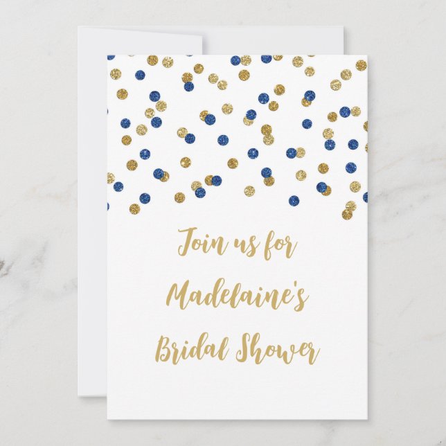 Blue Gold Confetti Bridal Shower Invitation (Front)