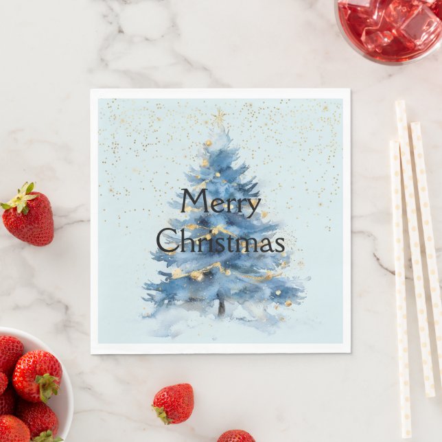 Blue Gold Confetti Christmas Tree Napkin (Insitu)
