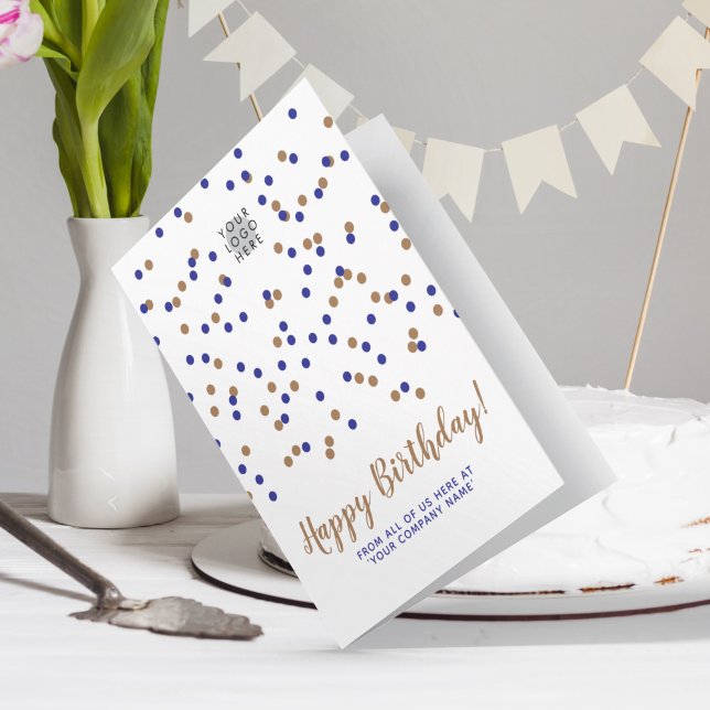 Blue Gold Confetti Custom Logo SVG Happy Birthday Card (Creator Uploaded)