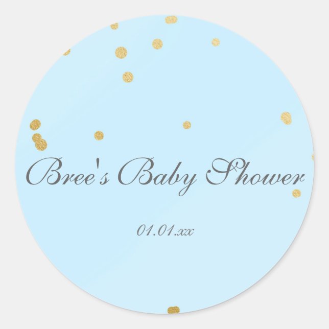 Blue & Gold Confetti Glam Shower Favour Sticker (Front)
