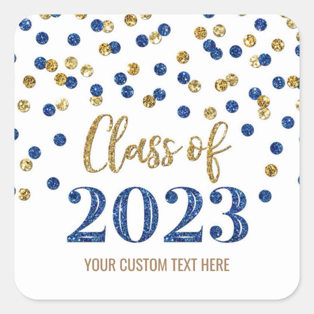 Blue Gold Confetti Graduation 2023  Square Sticker (Front)
