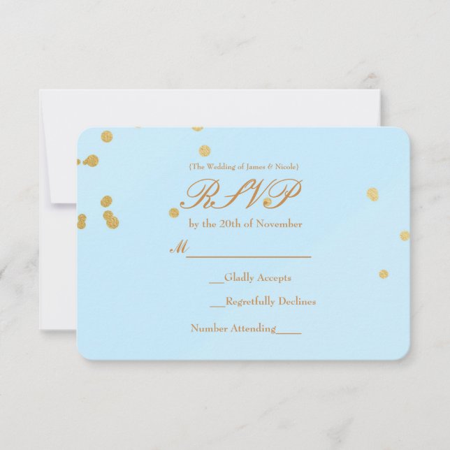 Blue & Gold Confetti RSVP card invitation (Front)