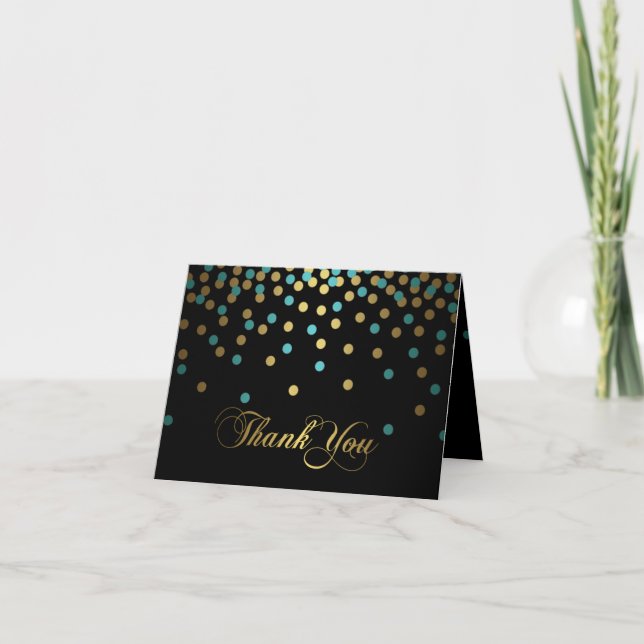 Blue & Gold Confetti Thank You Card (Front)