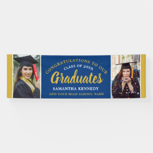 Blue Gold Congrats Graduates 2 Photo Graduation Banner