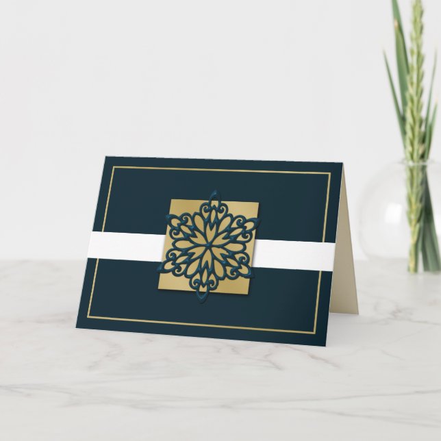 blue gold Corporate holiday Cards (Front)