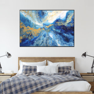 Blue & Gold Cosmic Swirl Abstract Art Canvas Print
