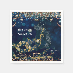 Blue & Gold Costume Masquerade Mask Birthday Party Napkin
