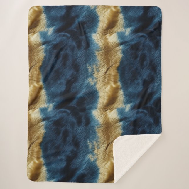 Blue Gold Cowhide Sherpa Blanket (Front)