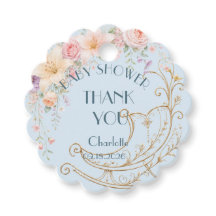 Blue Gold Cradle Baby Shower Thank You Favour Tag