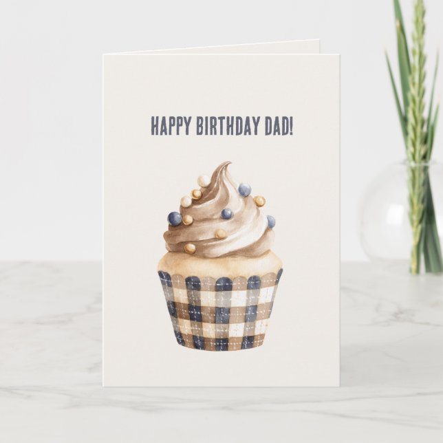 Blue Gold Cream Cupcake Birthday Card (Front)