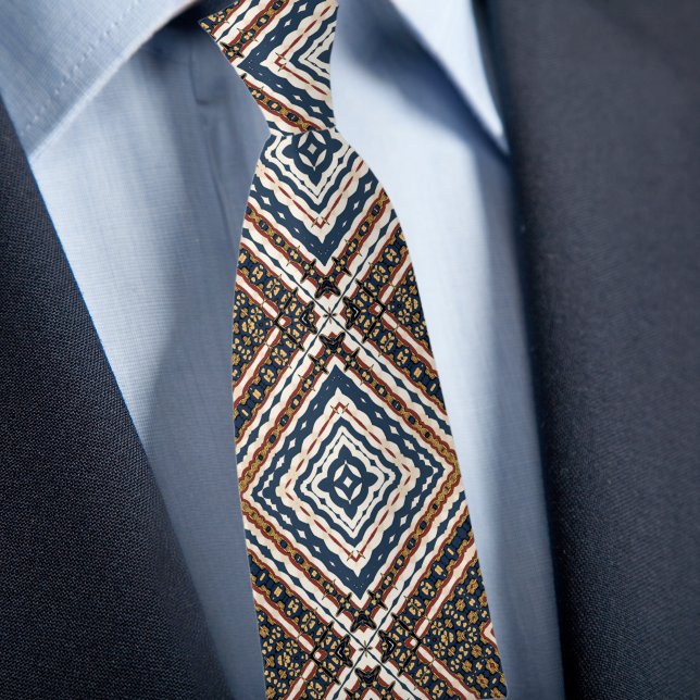 Blue Gold Cream Rust Diamond Pattern Tie (Creator Uploaded)