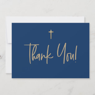 Blue Gold Cross Boy name Confirmation Thank You Card