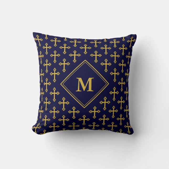 Blue Gold CROSS Monogram Cushion (Front)