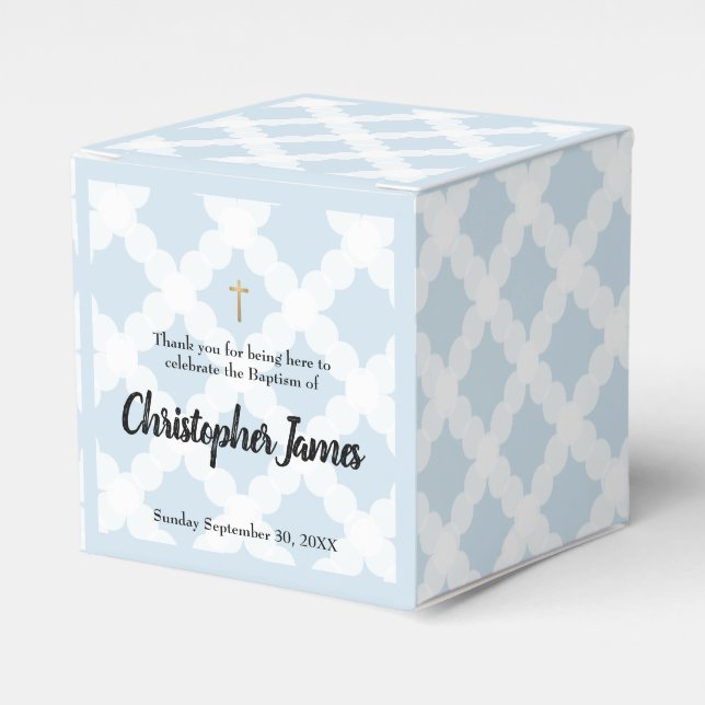 Blue Gold Cross Personalised Baby Boy baptism Favour Box (Front Side)