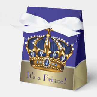 Blue Gold Crown Little Prince Boy Baby Shower Favour Box