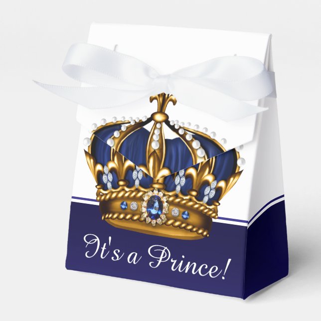Blue Gold Crown Little Prince Boy Baby Shower Favour Box (Front Side)