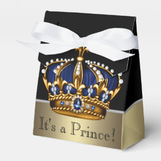 Blue Gold Crown Little Prince Boy Baby Shower Favour Box
