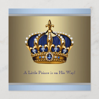 Blue Gold Crown Prince Baby Boy Shower Invitation