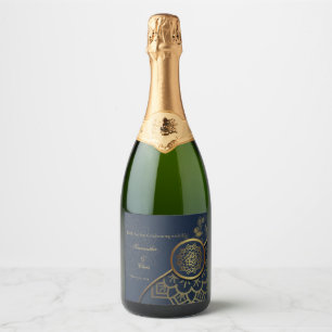 Blue & Gold Custom Names, Dates Sparkling Wine Label