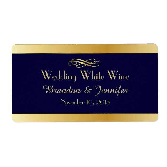 Blue & Gold Custom Wedding Mini Wine Labels (Front)