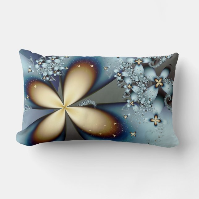 Blue Gold Cute Abstract Floral Lumbar Cushion (Front)