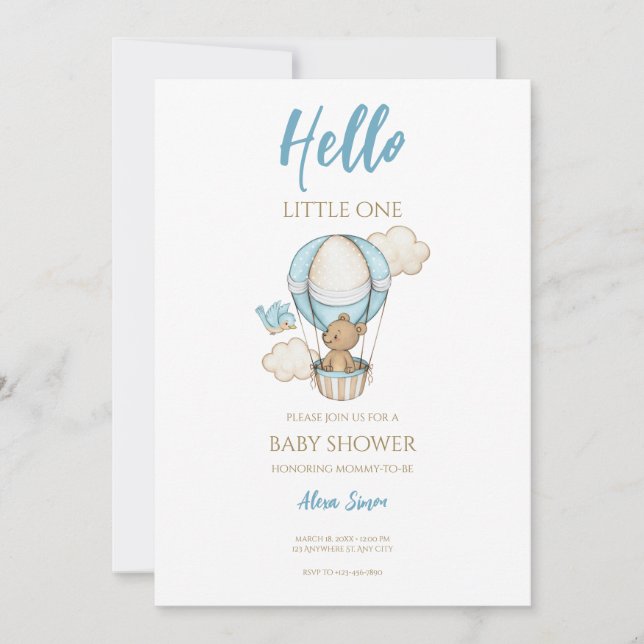 Blue Gold Cute Baby Boy Shower Invitation (Front)