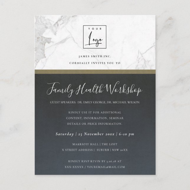 BLUE GOLD DAHLIA FLORAL WORKSHOP TALK EVENT INVITE POSTCARD (Front)