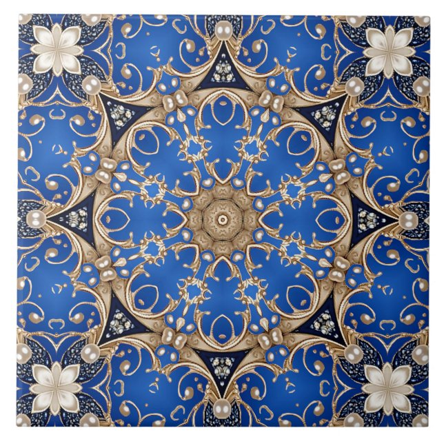 Blue Gold Decorative Ceramic Tile (Front)