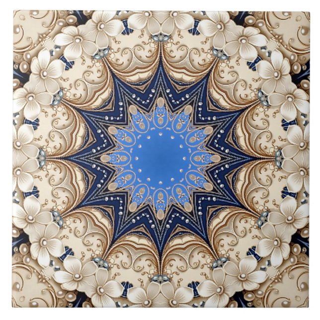 Blue Gold Decorative Ceramic Tile (Front)