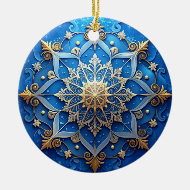 Blue Gold Decorative Holiday Ornament (Front)