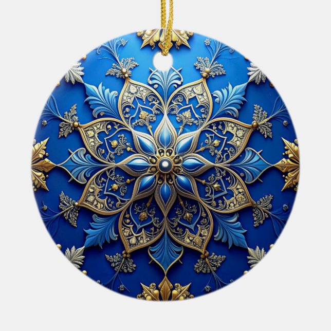 Blue Gold Decorative Holiday Ornament (Front)