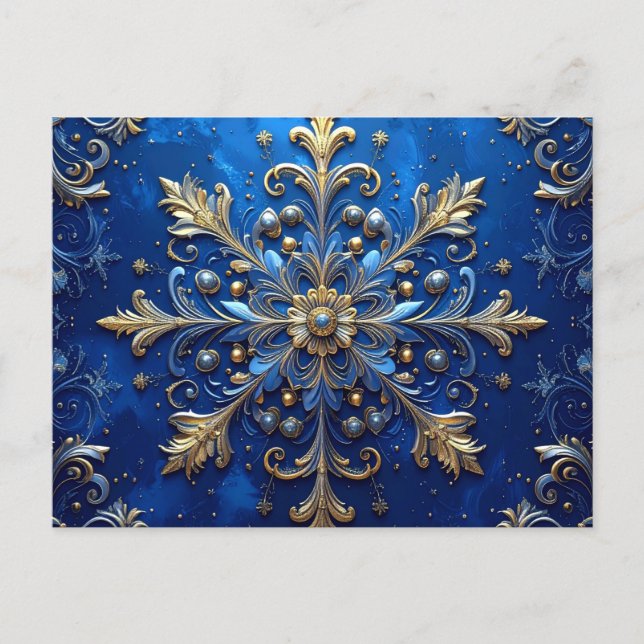 Blue Gold Decorative Holiday Postcard (Front)