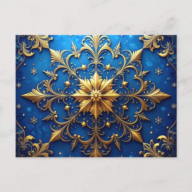 Blue Gold Decorative Holiday Postcard (Front)