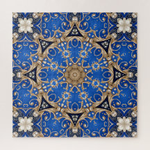 Blue Gold Decorative Jigsaw Puzzle