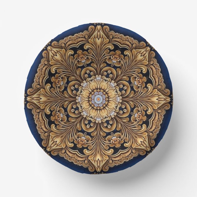 Blue Gold Decorative Paper Bowls Plate (Front)