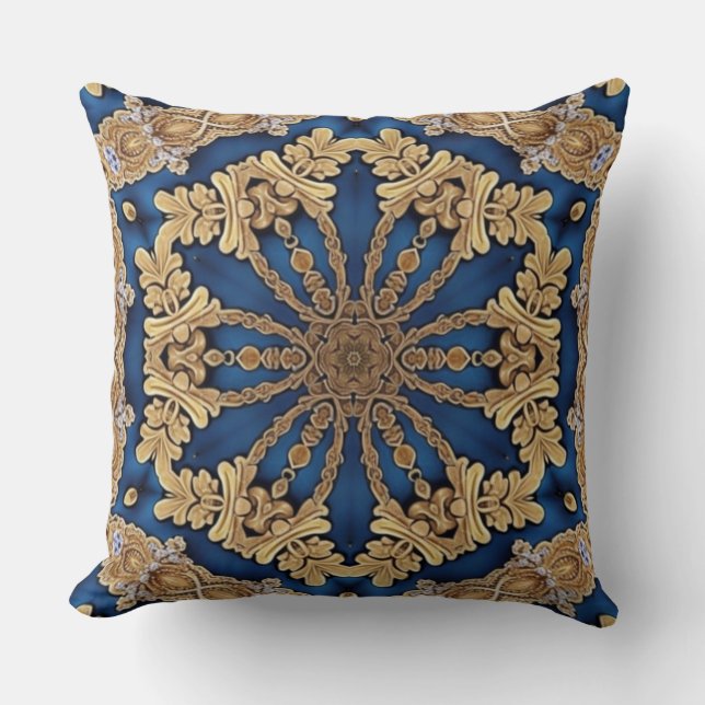 Blue Gold Decorative Throw Pillow (Front)