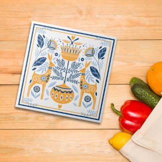 Blue Gold Deer Hygge Pattern Tile