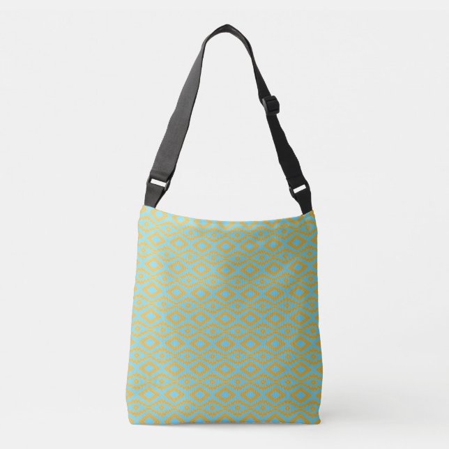 Blue Gold Diamond Pattern Crossbody Bag (Front)
