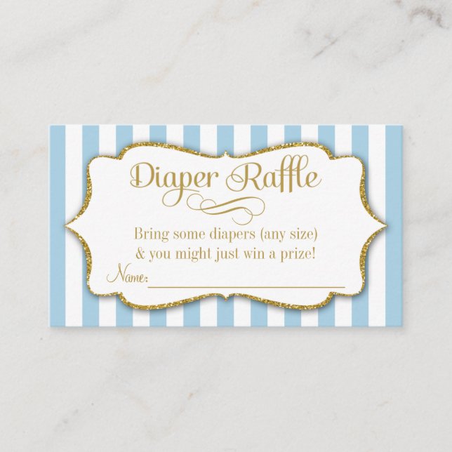 Blue Gold Diaper Raffle Baby Shower Cards Boy (Front)