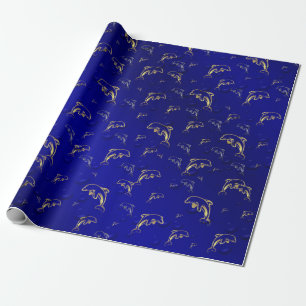 blue,gold,dolphin, fish, nature, aquatic, design, wrapping paper