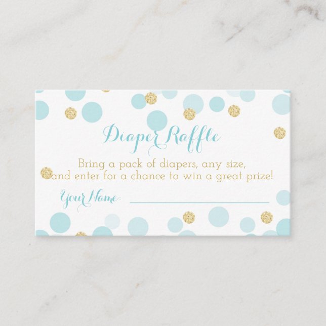 Blue Gold Dots Baby Shower Diaper Raffle Ticket Enclosure Card (Front)