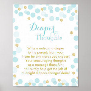 Blue Gold Dots Baby Shower Diaper Thoughts Sign