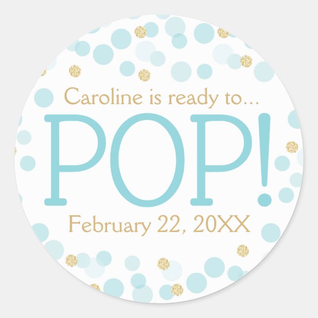 Blue Gold Dots Baby Shower Round Sticker (Front)