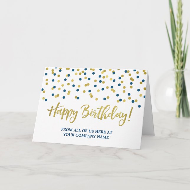 Blue Gold Dots Business From Group Birthday Card (Front)