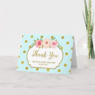 Blue Gold Dots Floral Baby Shower Thank You