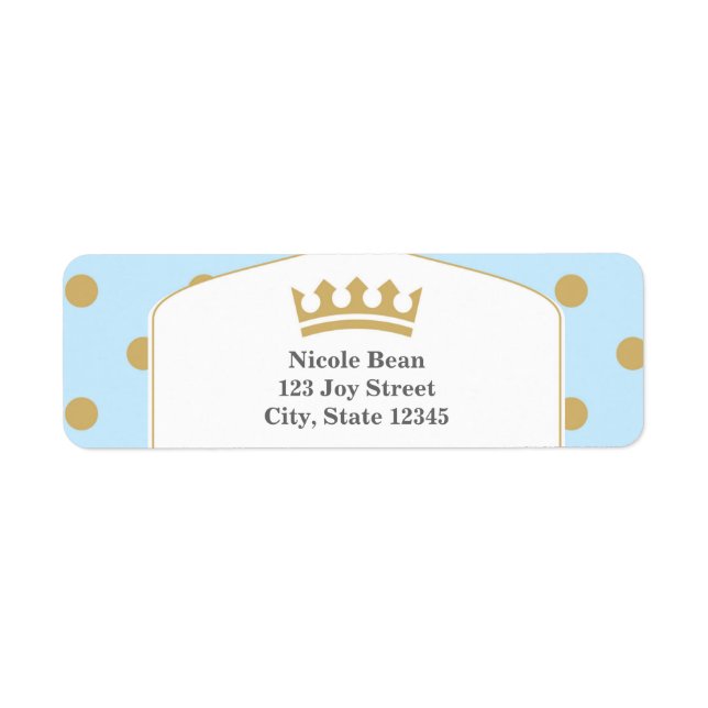 Blue & Gold Dots Royal Crown Prince Address Labels (Front)