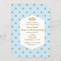 Blue & Gold Dots Royal Crown Prince Invitations