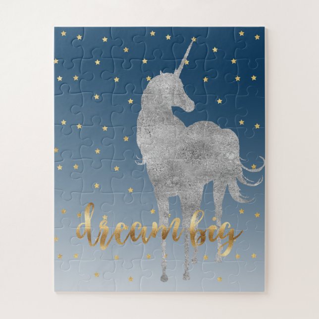 Blue Gold Dream Stars Unicorn Jigsaw Puzzle (Vertical)