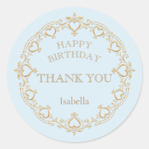 Blue Gold Elegant Birthday Thank You Favour Sticke Classic Round Sticker